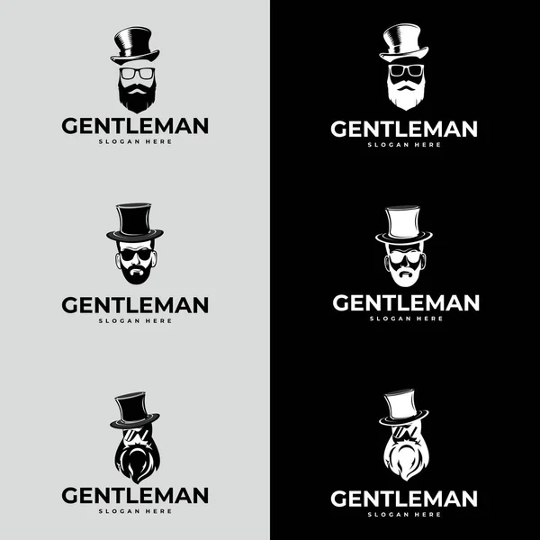 Gentleman Logo Gentleman Label Classic Illustration Men Only Icons Set — Stock Vector