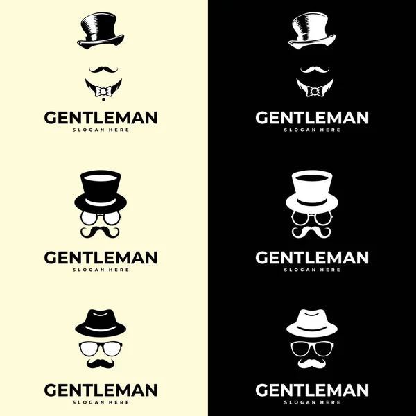 Gentleman Logo Gentleman Label Classic Illustration Men Only Icons Set — Stock Vector