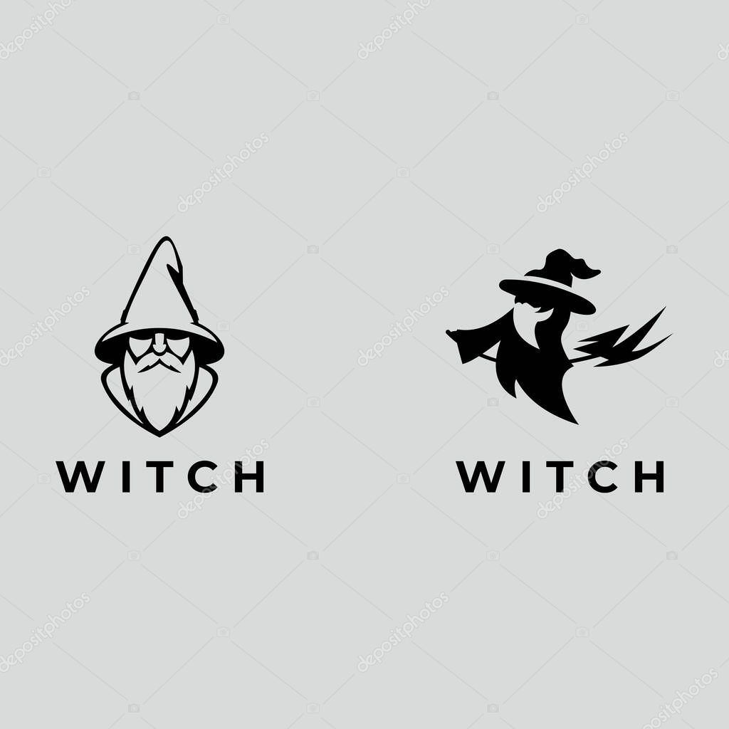 Witch vector silhouette logo illustration Halloween.