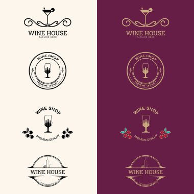 Şarap logosu tasarım şablonu. Restoran menüsü için vektör simgesi.