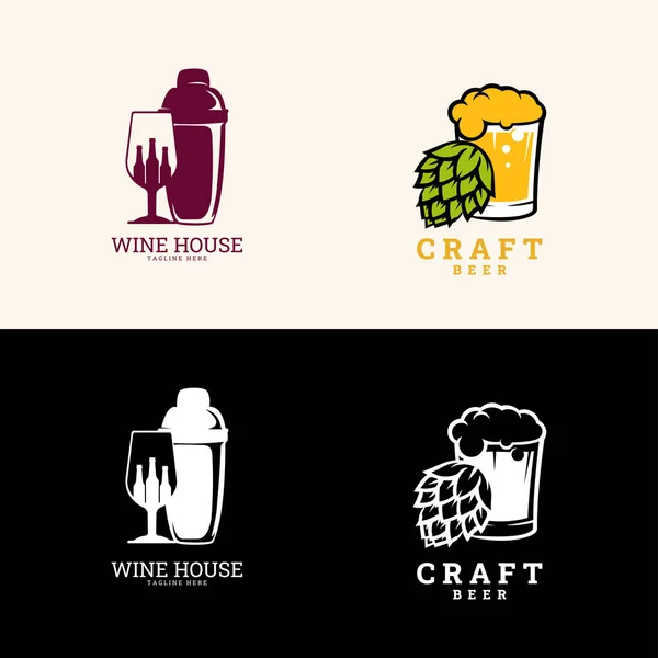 Logo Bière Artisanale Logo Vin Symboles Icônes Étiquettes Pub Collection — Image vectorielle