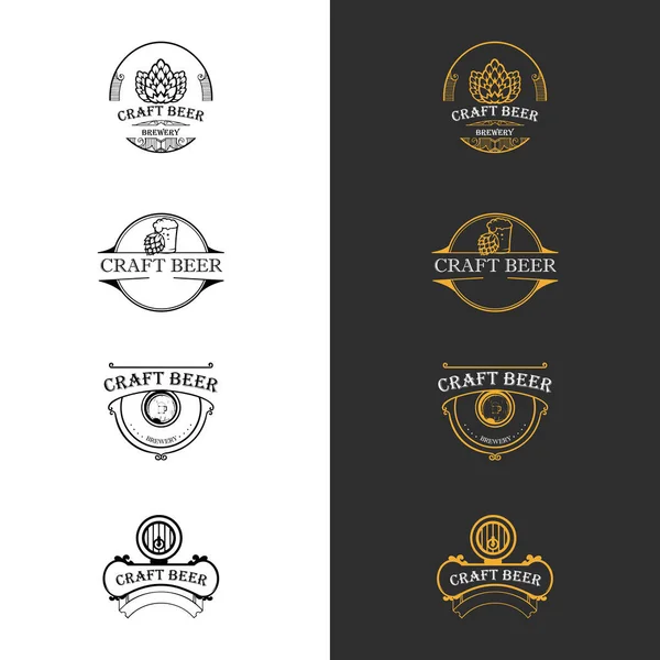 Conjunto Logotipo Cerveza Logo Cerveza Artesanal Símbolos Iconos Etiquetas Pub — Archivo Imágenes Vectoriales