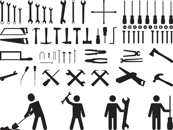 Пиктограмма людей с инструментами — стоковый вектор