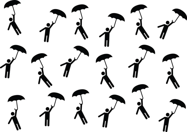 Пиктограммы людей, летающих с зонтами — стоковый вектор