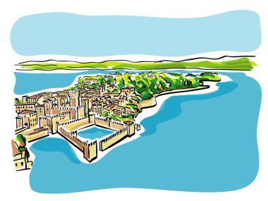 İtalya 'daki Garda Gölü vektör illüstrasyonunun görüntüsü 