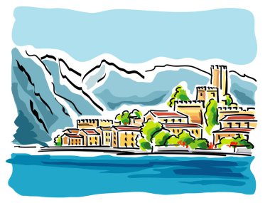 İtalya 'daki Garda Gölü vektör illüstrasyonunun görüntüsü 