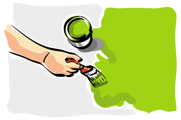 Brush in hand paints the wall — Stock Vector