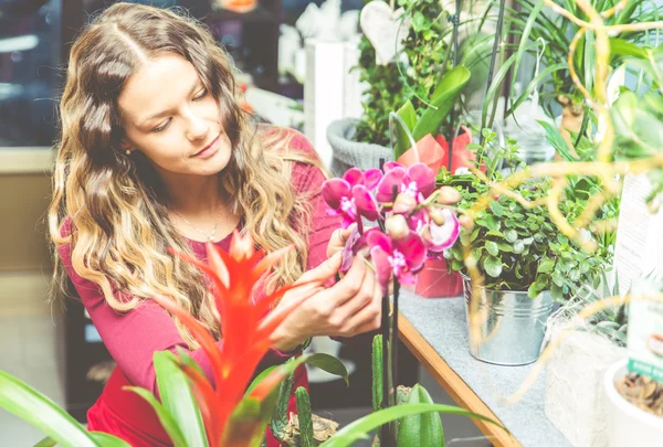 Blumenmädchen im Geschäft — Stockfoto