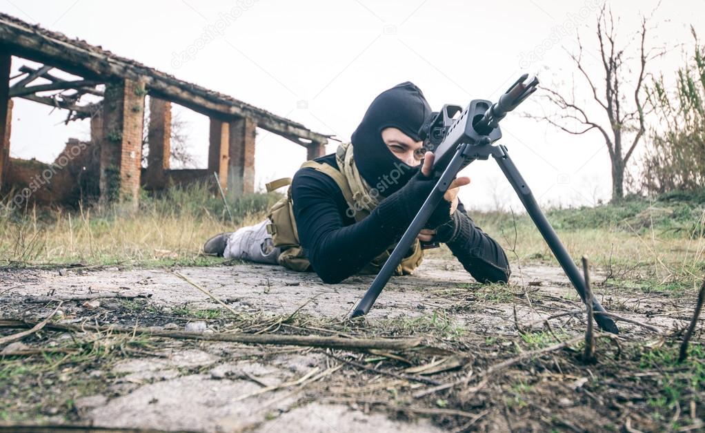 Sniper soldier shooting