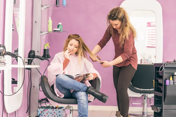 Hair stylist cutting hair — Stock Photo, Image