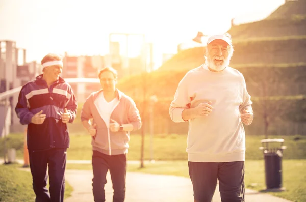 Grupp av seniorer jogging — Stockfoto