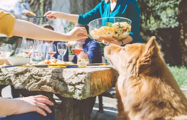 Grupo de amigos comiendo al aire libre — Foto de Stock