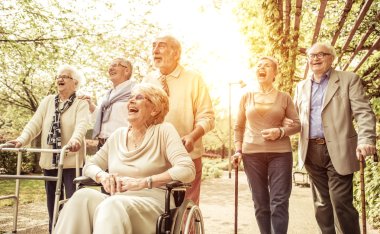 Group of old people walking outdoor clipart