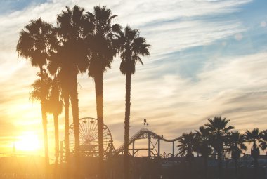 Palm siluetleri ile Santa monica pier