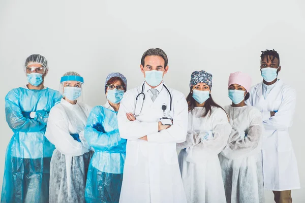 Helden Von 2020 Bild Mit Medizinischem Personal Krankenschwestern Und Ärzten — Stockfoto