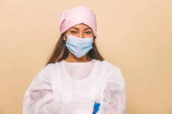 Médico Con Traje Protección Mascarilla Facial Para Luchar Contra Covid —  Fotos de Stock