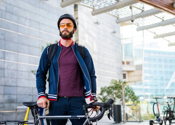 Servicio Reparto Comida Jinete Entrega Alimentos Los Cantos Con Bicicleta — Foto de Stock