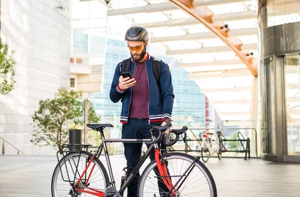 Servicio Reparto Comida Jinete Entrega Alimentos Los Cantos Con Bicicleta — Foto de Stock