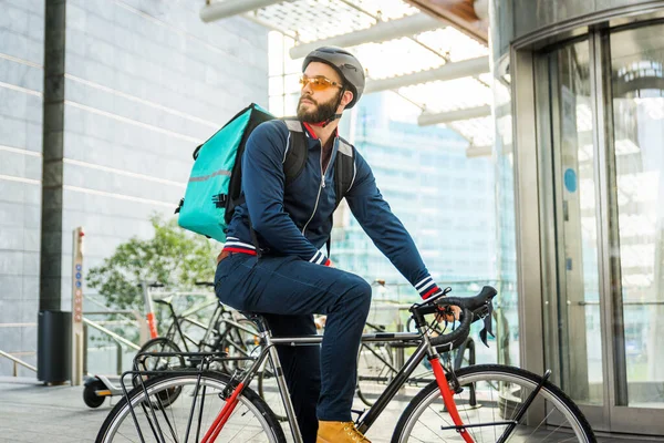 Serviço Entrega Alimentos Cavaleiro Entrega Alimentos Para Clínicas Com Bicicleta — Fotografia de Stock