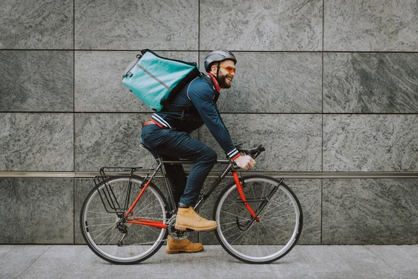 Food Delivery Service Rider Delivering Food Clints Bicycle Concepts Transportation — Stock Photo, Image