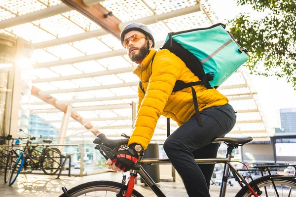 Serviço Entrega Alimentos Cavaleiro Entrega Alimentos Para Clínicas Com Bicicleta — Fotografia de Stock