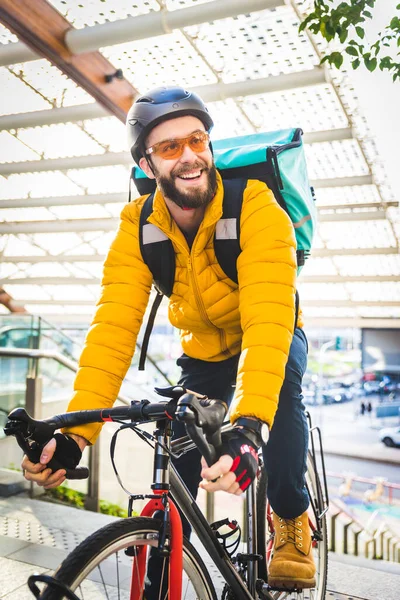 Serviço Entrega Alimentos Cavaleiro Entrega Alimentos Para Clínicas Com Bicicleta — Fotografia de Stock