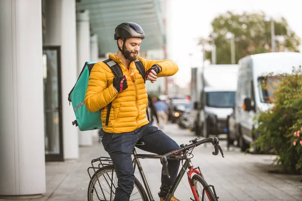 Food Delivery Service Rider Delivering Food Clints Bicycle Concepts Transportation — Stock Photo, Image