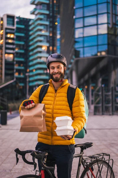 Servizio Consegna Cibo Consegna Cibo Alle Pinte Con Bicicletta Concetti — Foto Stock