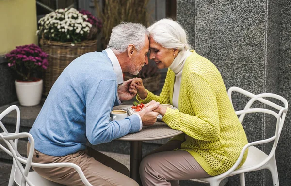 Hermosa Pareja Ancianos Citas Aire Libre Retrato Pareja Madura Conceptos —  Fotos de Stock