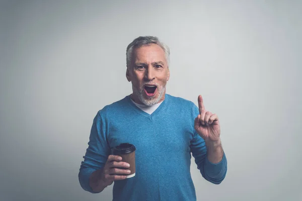 Schöner Älterer Mann Isoliert Auf Grauem Hintergrund Konzept Über Das — Stockfoto