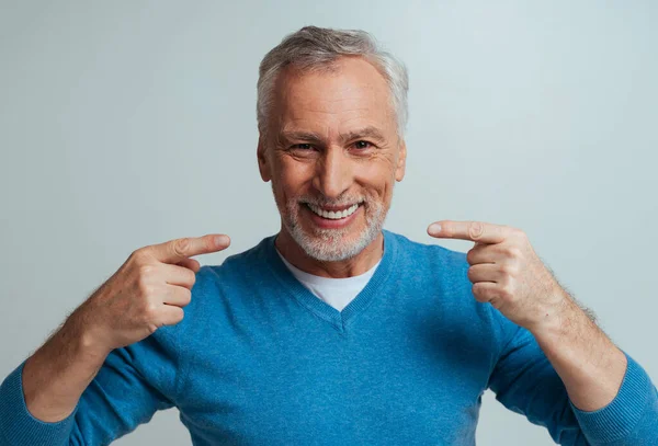 Handsome Senior Isolated Grey Background Concept Third Age Seniority — Stock Photo, Image