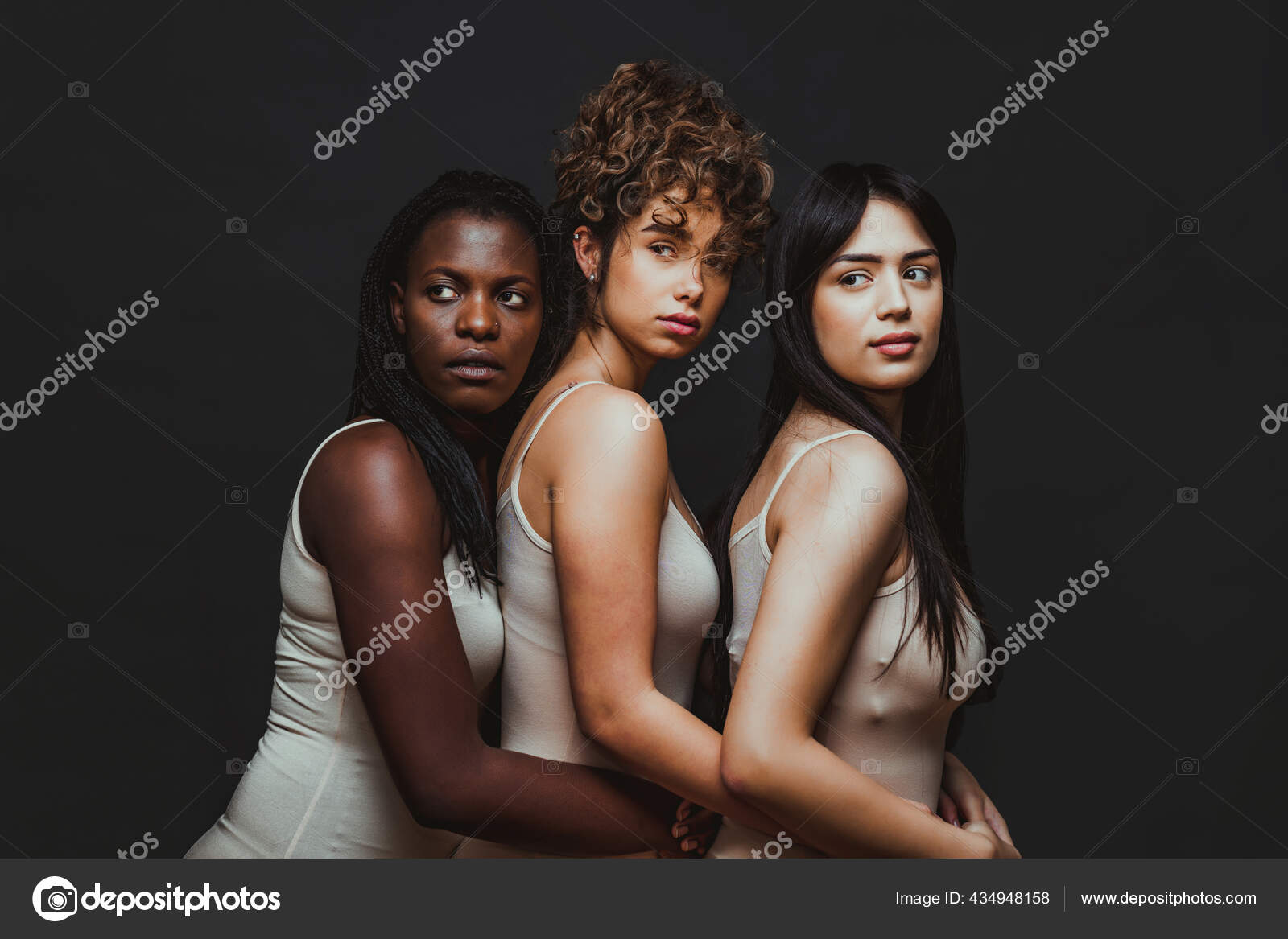 Multicultural Group Beautiful Women Posing Underwear Pretty Girls Portrait  Concepts Stock Photo by ©oneinchpunch 434948158