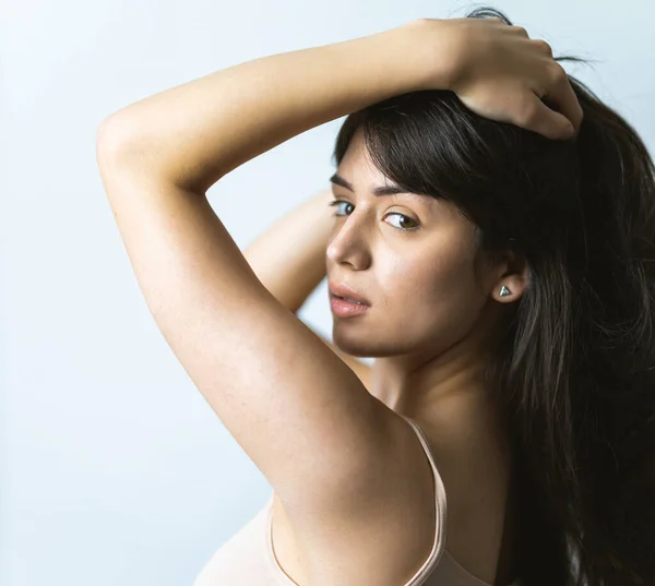 Hermosa Mujer Posando Ropa Interior Retrato Chica Bonita Conceptos Sobre — Foto de Stock