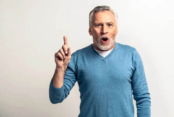 Handsome Senior Man Portrait Studio Shot Background Elderly Person Half — Stock Photo, Image