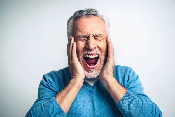 Handsome Senior Man Portrait Studio Shot Background Elderly Person Half — Stock Photo, Image