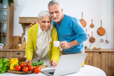 Güzel son sınıf aşıkları - Yaşlılar evde eğlenirken resim çekiyorlar - ilişki, yaşlılar ve yaşam tarzı kavramları