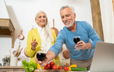 Güzel son sınıf aşıkları - Yaşlılar evde eğlenirken resim çekiyorlar - ilişki, yaşlılar ve yaşam tarzı kavramları