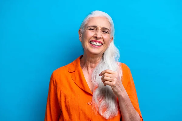 Beautiful Senior Woman Portrait Studio Shot Background Elderly Person Half — Stock Photo, Image