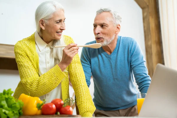 Beautiful Senior Couple Lovers Elderly People Portrait While Having Fun — Stock Photo, Image