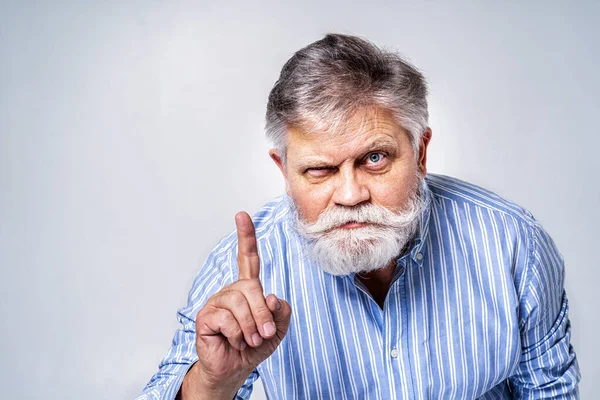 Eccentric Senior Man Funny Expression Portrait Background Active Youthful Old — Stock Photo, Image
