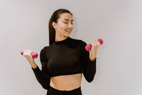 Bella Atletica Formazione Donna Una Palestra Facendo Esercizi Stretching Prima — Foto Stock