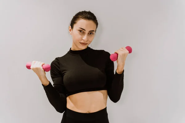 Bela Mulher Atlética Treinando Ginásio Fazendo Exercícios Alongamento Antes Treino — Fotografia de Stock