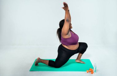 Genç bir kadın spor salonunda pilates ve fonksiyonel eğitim yapıyor. Spor, spor ve kilo kaybı kavramı