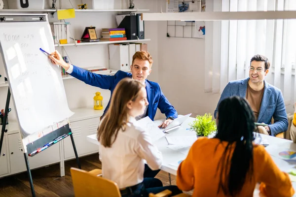 Project Managers Employees Brainstorming Ideas Multi Ethnic Group Workers Having — Stock Photo, Image