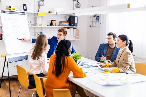 Projectmanagers Werknemers Brainstormen Ideeën Multi Etnische Groep Van Werknemers Die — Stockfoto