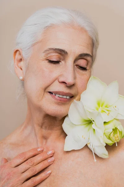 美丽的老年妇女 容光焕发 容光焕发 年龄在60岁以上 皮肤完美 老年人观念 美容美发和护肤的漂亮老年妇女 — 图库照片