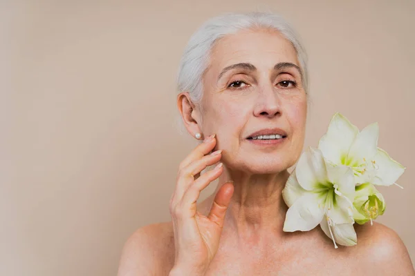 Όμορφες Ηλικιωμένες Γυναίκες Νέα Και Καθαρή Εμφάνιση Φωτογραφία Ομορφιάς Όμορφες — Φωτογραφία Αρχείου