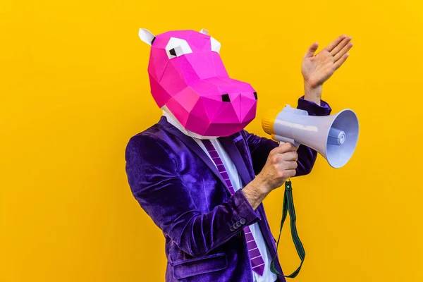 Cool Man Bär Origami Mask Med Snygga Färgade Kläder Kreativt — Stockfoto