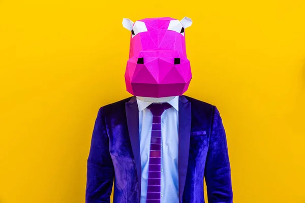 Cool Uomo Indossando Maschera Origami Con Abiti Colorati Alla Moda — Foto Stock