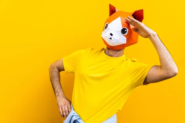 Cool Man Bär Origami Mask Med Snygga Färgade Kläder Kreativt — Stockfoto